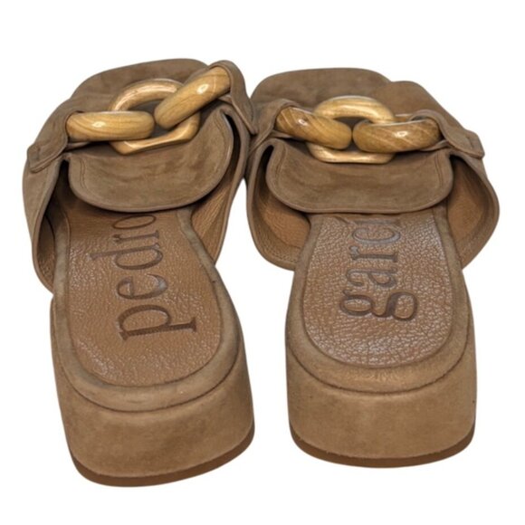 Pedro García Moore Suede Midi Mules Beige 37.5 US 6.5 Luxe Chain Detail Spain - Picture 6 of 14